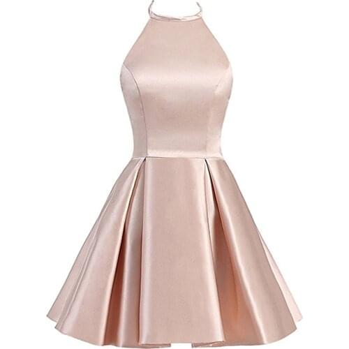 Knee Length A-Line Girls Homecoming Dresses Short Sleeveless Satin Graduation Dress for Women