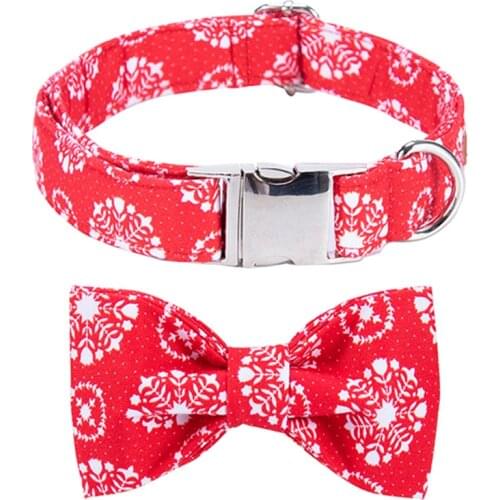 Christmas Dog Collar Perro and Leash Set Personalized with Bow Tie Gift for Dogs and Cats Pet Products Unique Style Paws XXS-XL