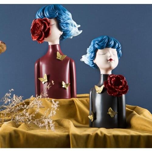 Nordic Ins Character Girl Resin Accessories Home Livingroom Table Statue Decoration Cafe Desktop Figurines Crafts Wedding Gifts