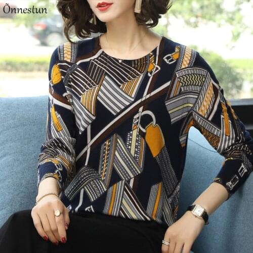Print Geometry Sweater Women Autumn Spring Korean Fashion Women Clothing Long Sleeve Pullover Plus Size Womens Sweaters