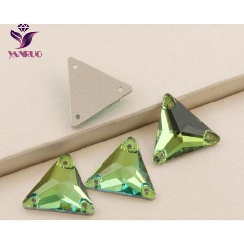 YANRUO Peridot 3270 Triangle Green Sew on Crystal Rhinestones Glass for Sewing Crystals Rhinestone Stones Garment