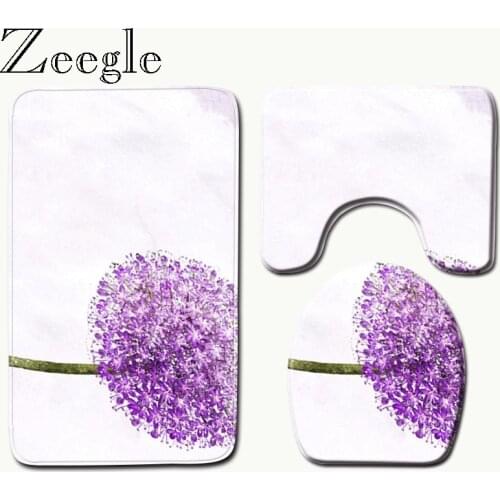 Zeegle Microfiber Bathroom Bath Mat Absorbent Floral PatternToilet Rugs Bathroom Shower Mats Non-slip Bath Mat Set