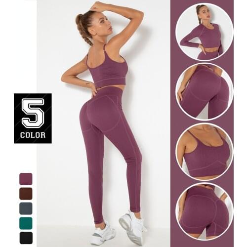 Women Seamless Long Sleeve Yoga Sets Workout Clothes for Women Sport Outfits Crop Top Leggings Tracksuit Gym Clothing Sportswear