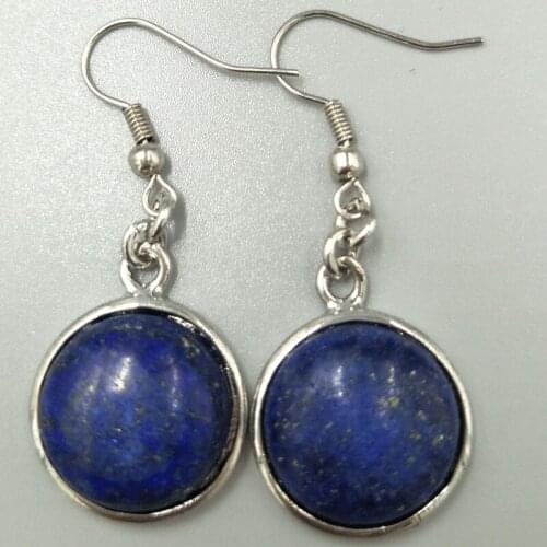 Free Shipping Women Fashion Jewelry 18mm Natural Lapis Lazuli Round Beads Dangle Earrings C5304
