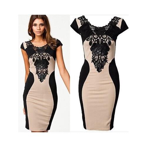 New Sexy Women Lace Floral Short Sleeve Ball Gown Slim Pencil Dress