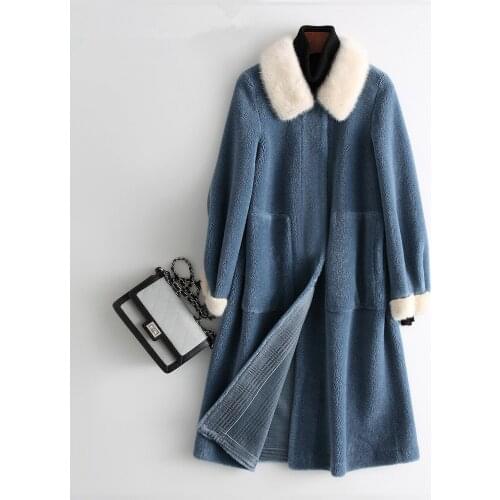 Winter Women Sheep Shearling 100%Wool Coat Female Mink Fur Collar Korean Vintage Pink Jacket X2418000MSW7203 MY1258