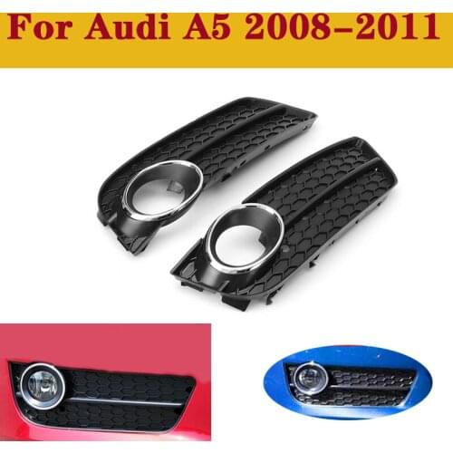 1 Pair Car Front Bumper Lower Fog Light Grille Lamp Grille Grill Cover Chrome Silver For Audi A5 2008-2011 8T0807681 8T0807682