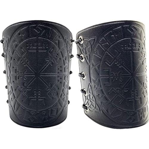 Nordic Viking Vegvisir Embossed Arm Bracers Medieval PU Leather Arm Guards Kit