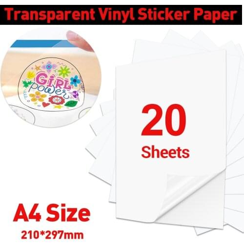 20 Sheets A4 Vinyl Sticker Printer Paper Transparent Vinyl Label Paper Clear Sticker Printable Vinyl Sticker for Inkjet Printer