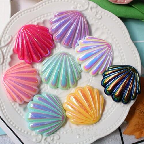 5-10PC Color Flash Powder Shell Flat Back Resin Accessories Jewelry Making Decorative Material Slime DIY Children Craft Supplies