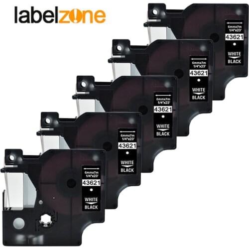 5Pack 43621 6mm*7m white on black compatible Dymo D1 6mm label printers D1 43621 for dymo label manager LM160 LM280 label maker