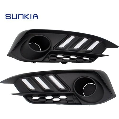 2Pcs/Set SUNKIA Car LED DRL Daytime Running Lights with Yellow Turn Signal Light Fog Lamp Hole for Honda Civic 10th 2016