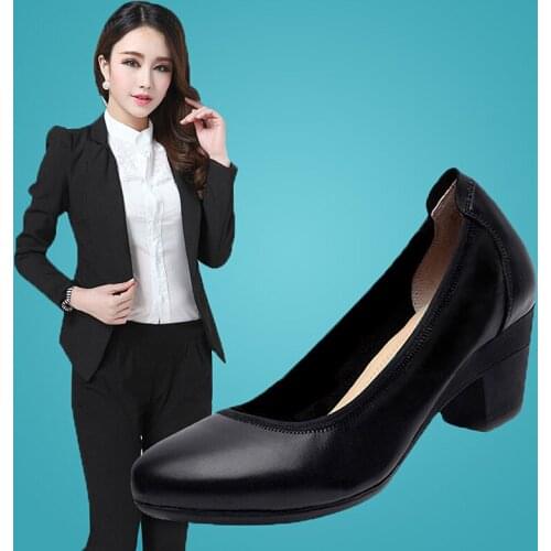 Autumn Black Wedges Heel 4cm Ballet Flats Women Shoes Genuine Leather Silp-On Flat Work Office Shoes Women Comfortable