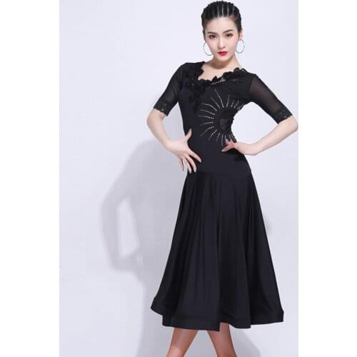 Woman Ballroom Dress Flamenco Rave Outfit Black Standard Dance Dresses Ladies Waltz Spanish Practice Performance Wear DNV12497