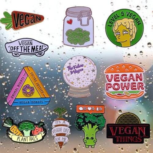 Vegan Brooch Vegeterian Veganism Badge Funny Vegetables Enamel Pin cute Humburger carrot Pins Accessory