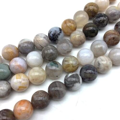 Natural Bamboo Leaf Agates Smooth Round Bead Strand Loose Beads Spacer 6 mm 8 mm 10 mm 12 mm For DIY Making Jewelry