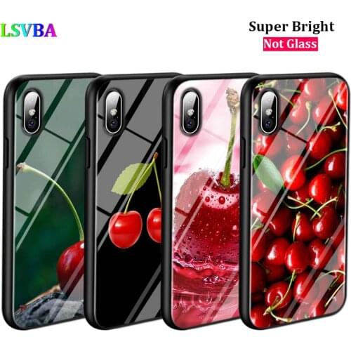 Black Cover Pink Cherries for iPhone 11 11Pro X XR XS Max for iPhone 8 7 6 6S Plus 5S 5 SE Glossy Phone Case