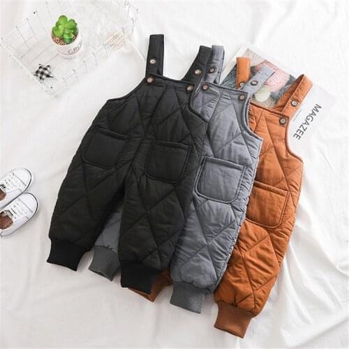 Baby Overalls Winter Thicken Plus Velvet Down Pants For Girls Boys Jumpsuit Newborn Baby High Quality Overalls Child Trousers