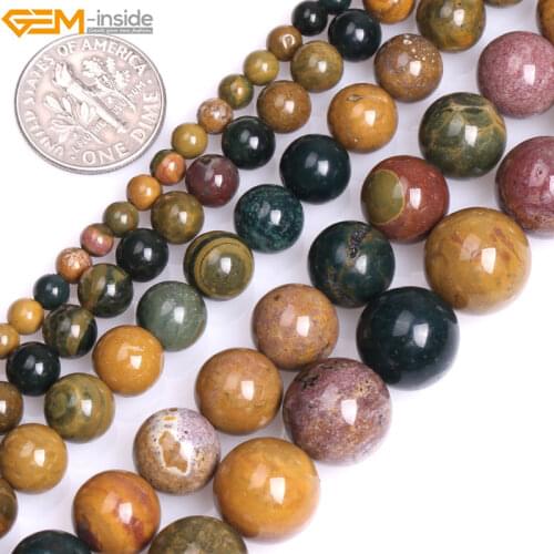 Gem-inside4-12mm Natural Stone Beads Round Yellow Ocean Jaspers Beads For Jewelry Making Beads Bracelet For Women 15'' DIY Beads