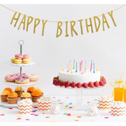 Happy Birthday Garland Gold Letter Banner Hanging Bunting Flags for Adult Boy Girl Baby Shower Birthday Party Decoration