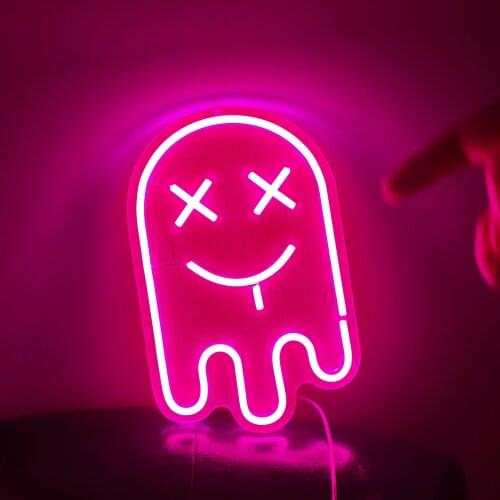 Custom Waterproof Flex Neon Sign Ghost face Shape Birthday gift for wall room party decoration Neon Light Sign