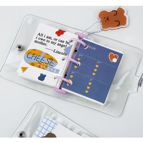 Yoofun Cute Transparent Mini Loose Leaf Binder Portable Notebook Notepad With Ring Soft PVC Cover Free Stickers Inside
