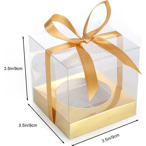 12 Pack Individual Cupcake Containers, Clear Plastic Boxes For Gifts PVC Packing Candy Cupcake Carrier Holder Box With Ribbon