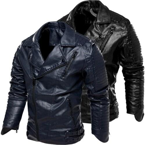 PU Leather Jacket Men Pockets Warm Jackets Long Style Solid Mens Streetwear Fleece Casual Mens Breasted Leather Coats Outwear