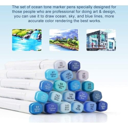 20 colors TOUCHNEW 6 Marker Pens Sky Blue Series Color Blendable Alcohol Dual Tips for Art Sketch Ocean Landscape Design