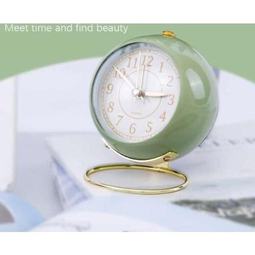 3.5 Inch Ring Metal Clock Vintage Style New Mute Belt Night Lamp Bed Alarm Clock Desktop Decoration