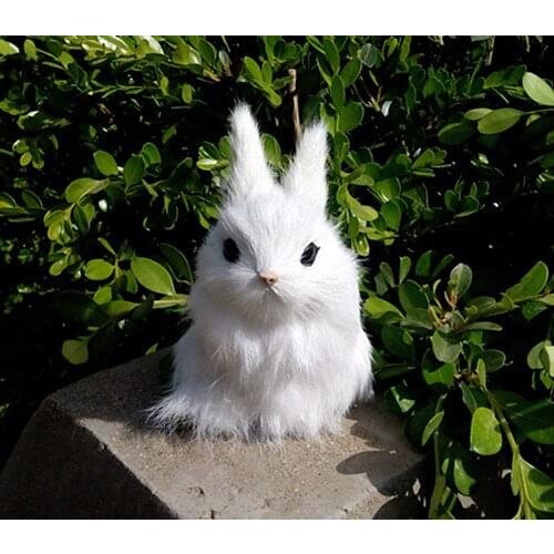 Simulation rabbit 12x8CM hard model,polyethylene&fur white rabbit toy home decoration Xmas gift 1680