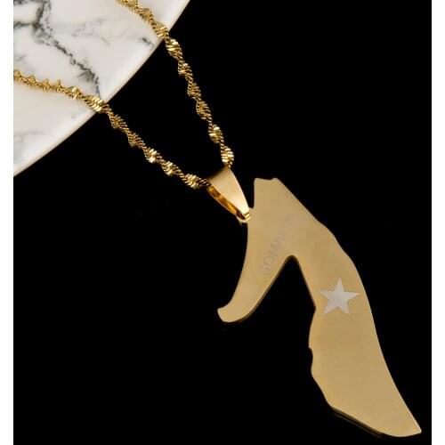 Stainless Steel Fashion Somalia Map Flag Pendant Necklace Gold Color Map Chain Jewelry