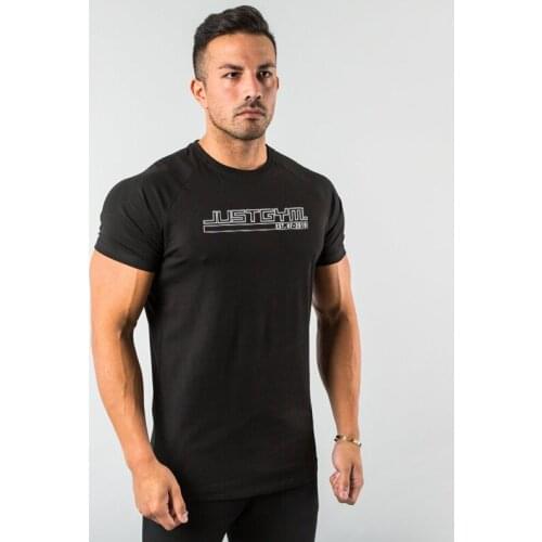 Mens Cotton Short Sleeve T shirt Fitness Slim Fit T-shirt Male Brand Just Gym Tees Tops Summer New Fashion Casual Clothing