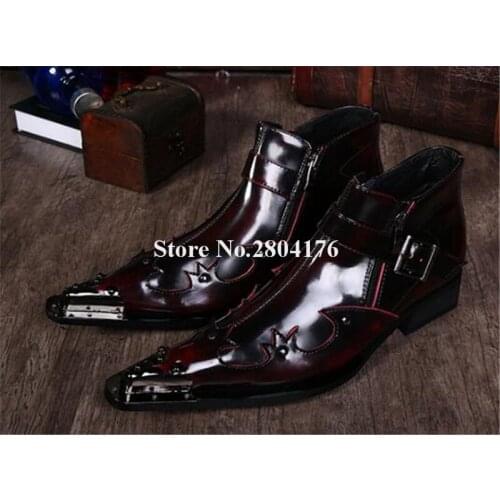 Hot Selling Men Fashion Pointed Toe Buckle Design Short Boots Western Style Men Formal Business Leather Boots Wedding Shoes