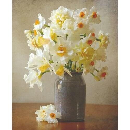 Daffodils In Plant Vase Diy Cross Stitch Kit 11ct Embroidery Sewing Handmade Needlework For Adults Promotions Wholesale