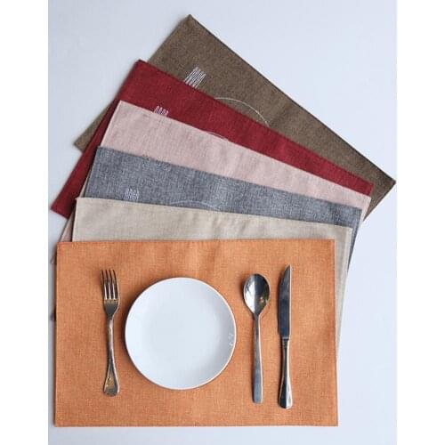 New Style Pure Color Dining Mat Waterproof Easy to Clean 6 Colors Linen Tableware Mat Home Decor Kitchen Supplies Products