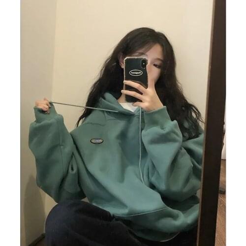 100% Cotton College Style Spring Autumn 2021 New Loose Hooded Pullover Sweater Women BF Lazy Style Jacket Trend