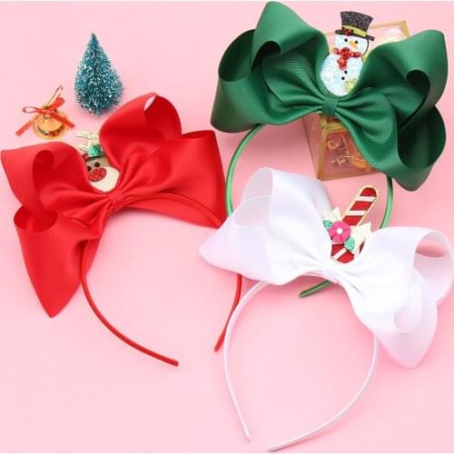 Christams Satin Hairband Large Hair Bows for Girls with Handmade Glitter Elk Decorated Hair Hoop Kids Party Headband Headwear