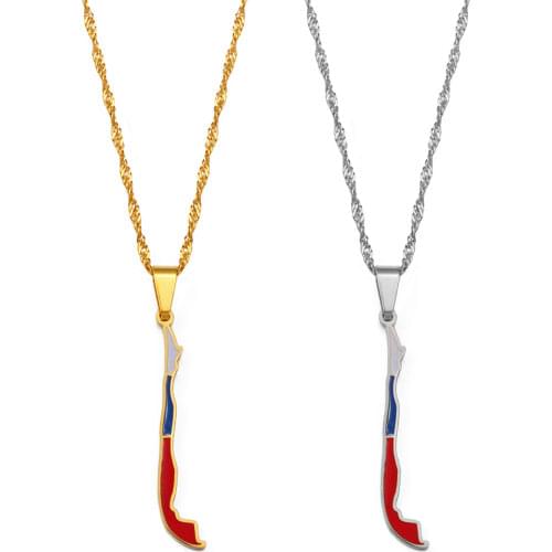 Anniyo Chile Map Flag Pendant Necklaces Gold Color Charm Republic of Chile Jewelry Chilean Gifts #244221