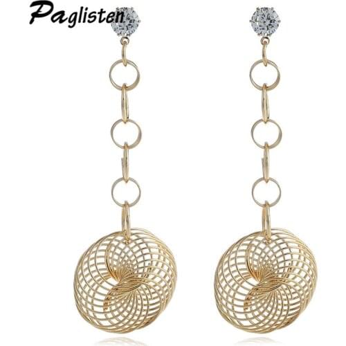 PAGlisten New Arrival Crystal Rhinestone Hollow geometry Long Stud Earrings Fashion Refined Tassel Earring Jewelry ZA100