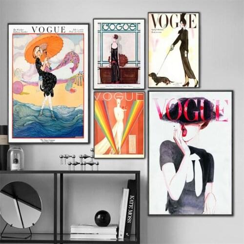 Vogue Posters and Prints Black and White Nordic Canvas Paintings Wall Art for Home Salon Decor Fashion Lady Black Hat Pictures