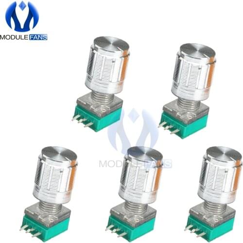 5PCS Rotary Potentiometer 3 Pin 3P 6mm Knurled Shaft Single Linear B Type 5K 10K 20K 50K 100K 500K Ohm DIY Kit 3PIN With Cap