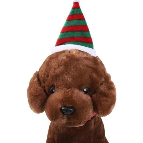 Pet Striped Christmas Hat Warm Windproof Pet Hats Adjustable Cat Holiday Cap Dog Xmas Headgear Headwear Dog Accessories