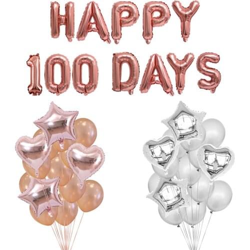 Happy 100 Days Suit Foil Balloons and Heart Star Shaped Helium Balloons for Party Decorations Baby Shower Birthday Supplies
