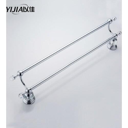 Silver Towel Bars Wall Mounted Double Towel Bar Brass Chrome Towel Holder Crystal Towel Rack Bathroom Accessories