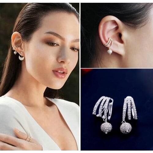 New Style Micro Inlay AAA Premium Zircon Crystals Ball No Ear Hole Silver Clip Earrings For Women Fashion Jewelry