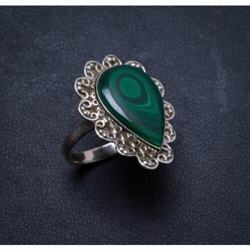 Natural Malachite Handmade Unique 925 Sterling Silver Ring, US size 7 X2949