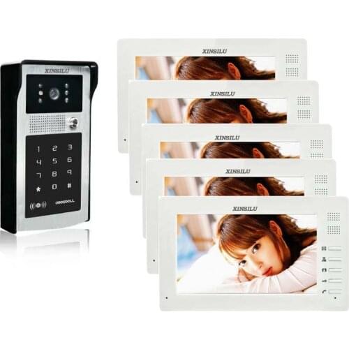XINSILU Video Door Phone Intercom System 7" LCD for RFID Password & ID Card IR Camera 700 TVl Remote Access Control System 1v5