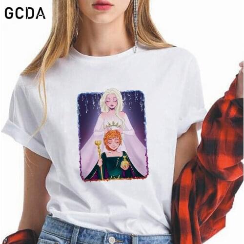 Funny Snow Queen Elsa Queen Anna Print Women T Shirt Hip-Hop T-shirt O-neck Summer Causal Girls Tshirts Fashion Loose Tees