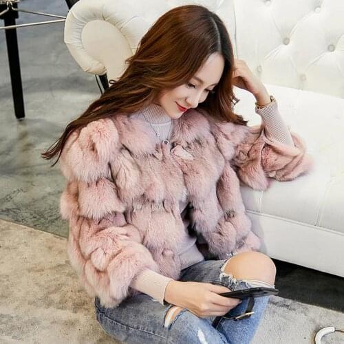 ETHEL ANDERSON Womens Genuine Real Fox Fur Jacket Ladies Fur Coat with Long Sleeves Outerwear In Fur Garments